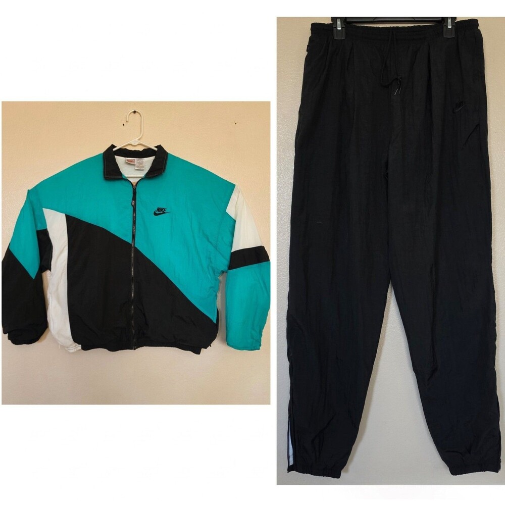 Vintage 80s 90s Nike Windbreaker Track Jacket Pants Set Colorblock Men's Large
